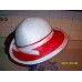  LADIES WHITE AND RED HAT W/ VEIL AND FEATHERS   SANDRA LABEL 21 1/2" CIR.   eb-13678737